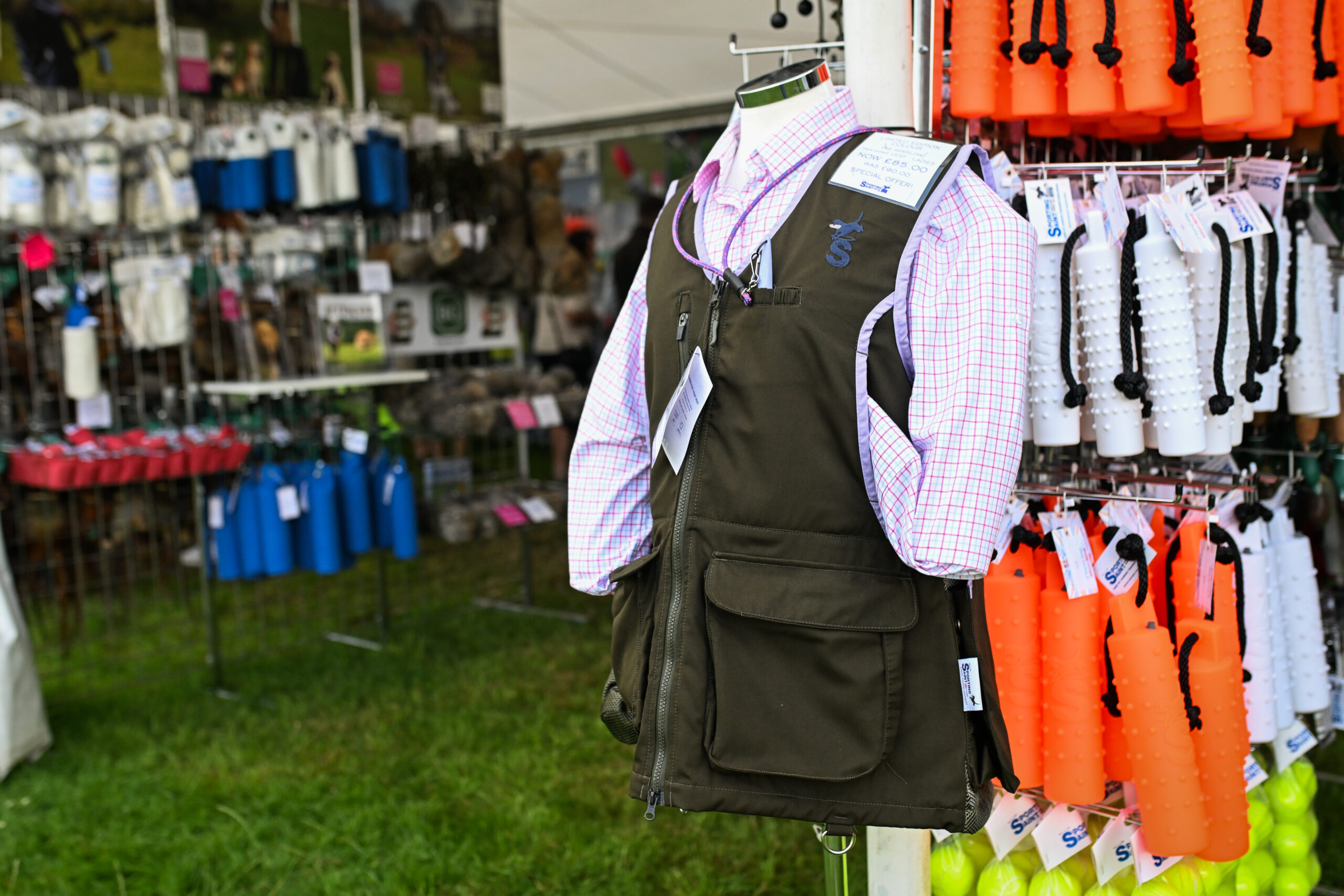 Sporting Saint stand at the Game Fair in 2024, featuring a training vest.